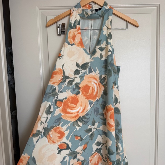 Lulus Part Of Your World Dusty Sage Floral Print Swing Dress Blue - Size Medium - Picture 3 of 7